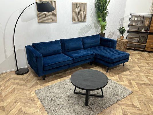 Blauwe Velvet Hoekbank ~ Losse Kussens Met Afneembare Hoezen
