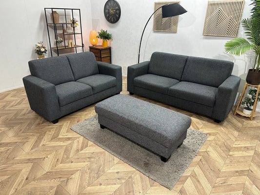Antraciet/Grijze Banken Set Inc Hocker ~ Vaste Kussens