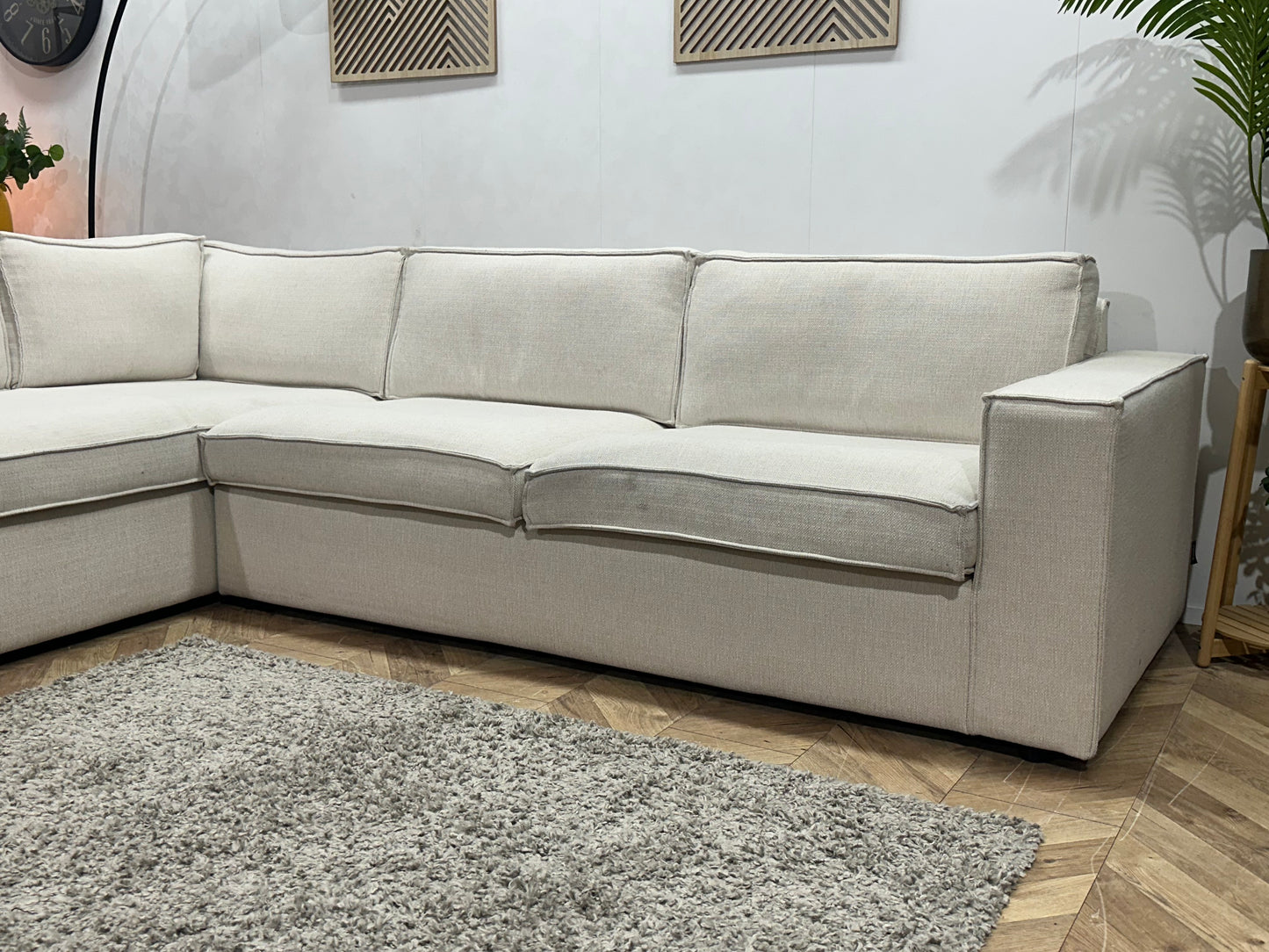 Witte Chenille Stoffen Hoekbank ~ Losse Kussens Met Afneembare Hoezen