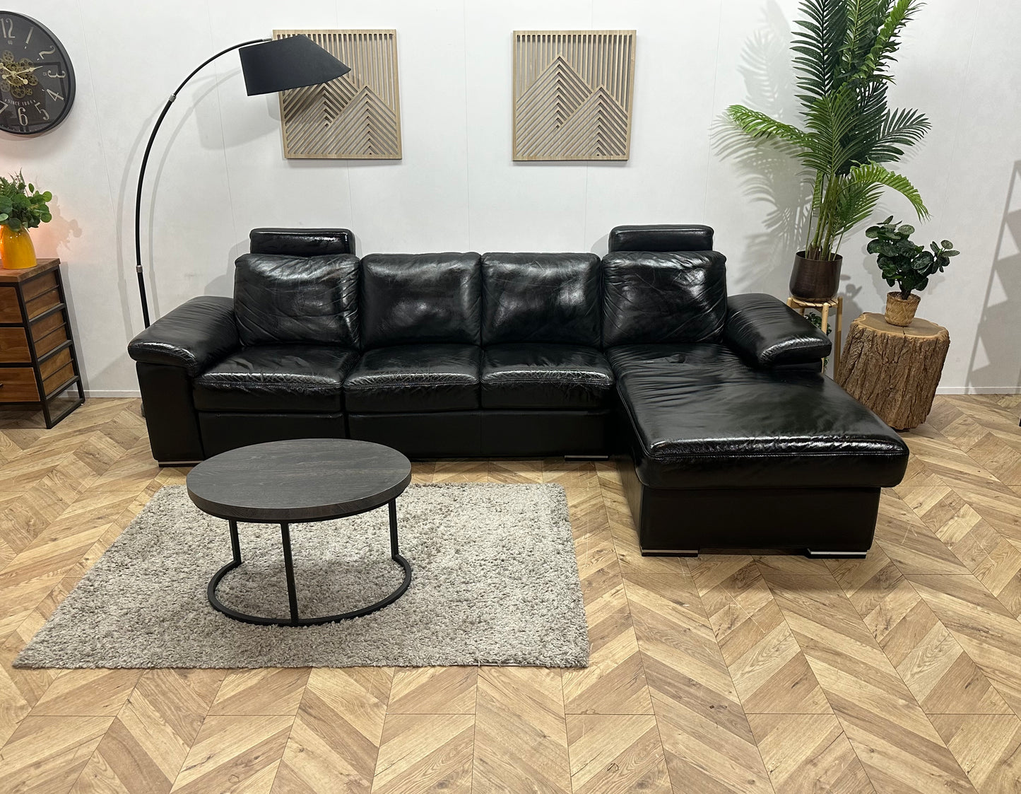 Zwarte Echt Lederen Hoekbank ~ Geïmpregneerd