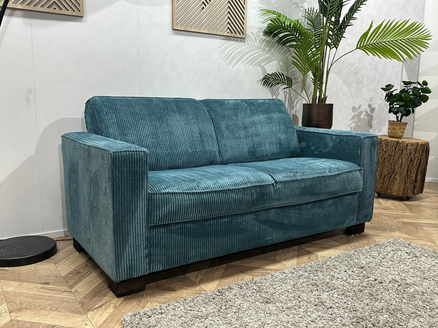 Blauwe Ribstof 2.5-Zits Bank ~ Vaste Kussens