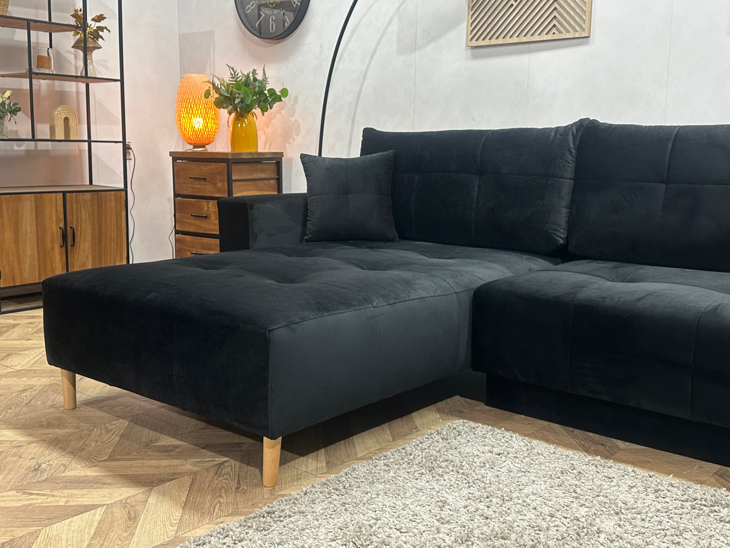 !Showroommodel! Zwarte Velvet Hoekbank