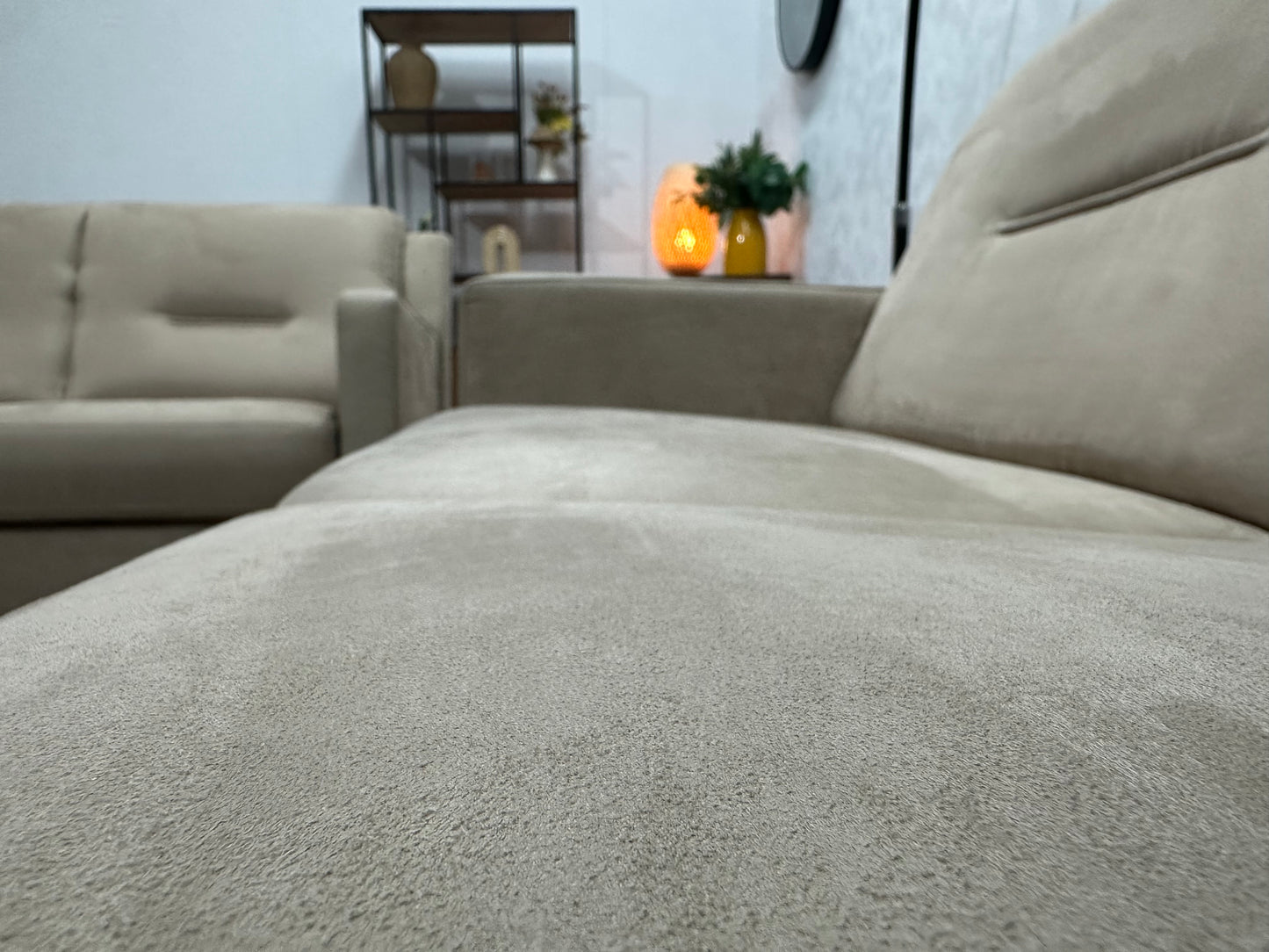 Beige Suede Stoffen/Lederen Banken Set ~ Vaste Kussens