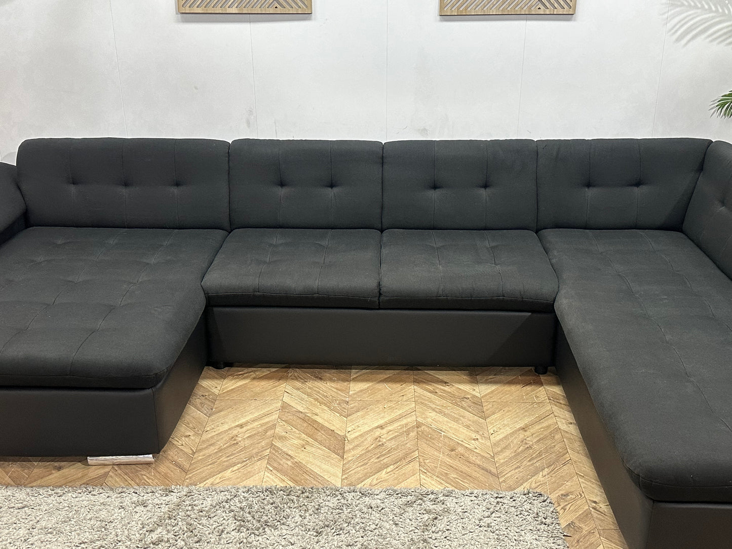 !Showroommodel! Zwarte Stoffen/Lederen U Bank