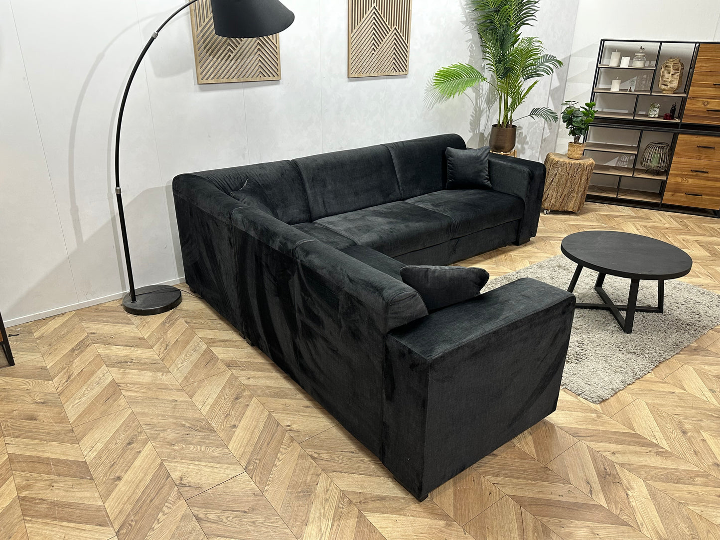 !Showroommodel! Zwarte Velvet Hoekbank