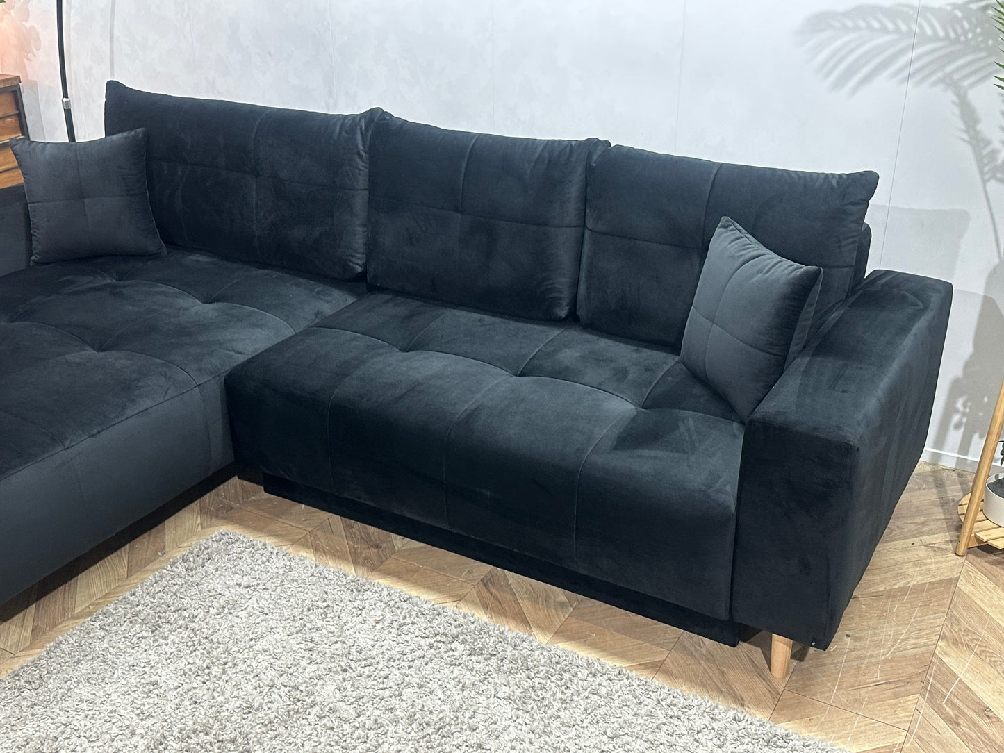 !Showroommodel! Zwarte Velvet Hoekbank