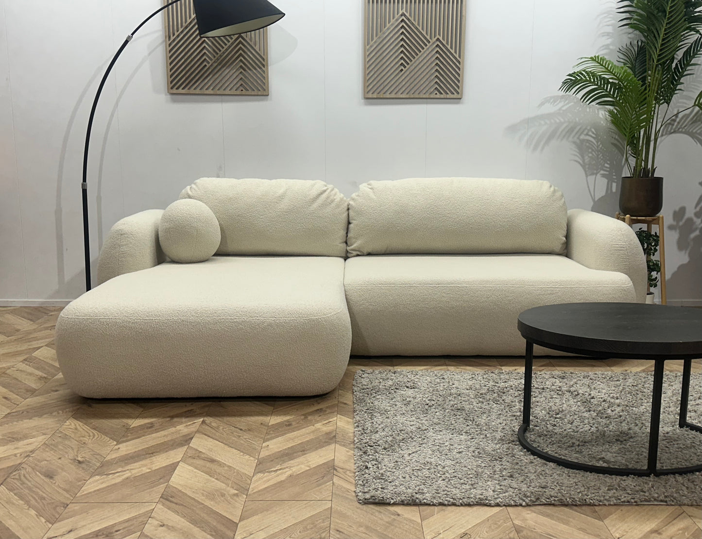 !Showroommodel! Witte Bouclé Stoffen Hoekbank