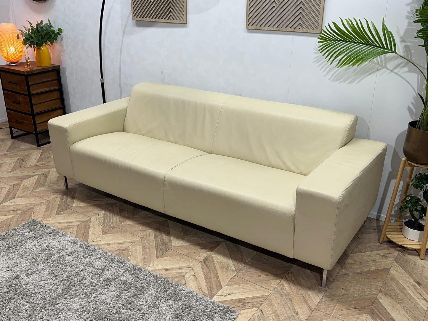 L’Ancoza Crème Echt Lederen 2.5-Zits Bank ~ Vaste Kussens