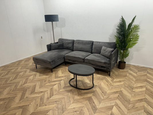 !Showroom Model! Antraciet Velvet Hoekbank ~ Nieuwstaat
