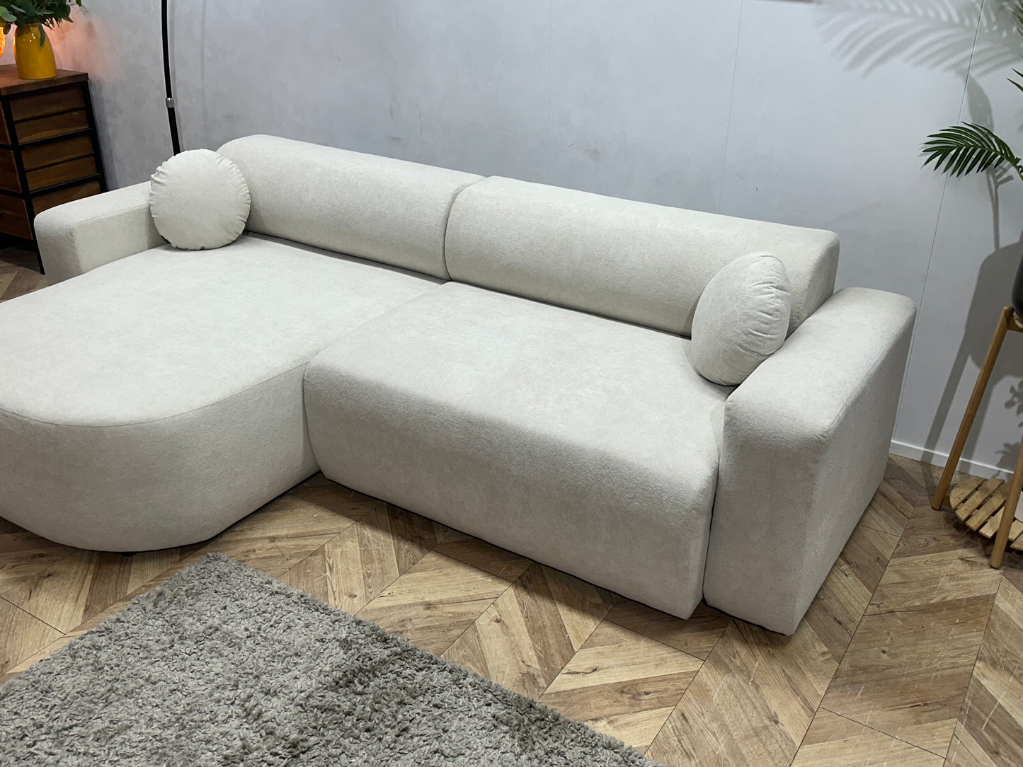 !Showroommodel! Witte Velvet Hoekbank ~ Slaapfunctie