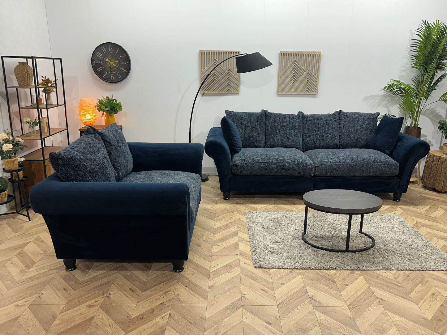 Blauwe Velvet/Stoffen Banken Set ~ Losse Kussens Met Afneembare Hoezen