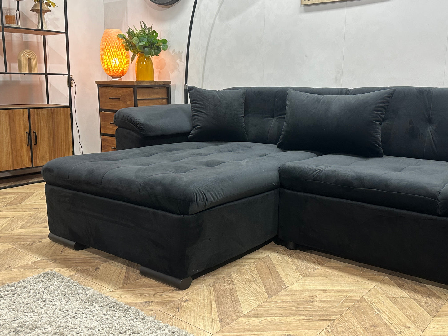 !Showroommodel! Zwarte Velvet Hoekbank