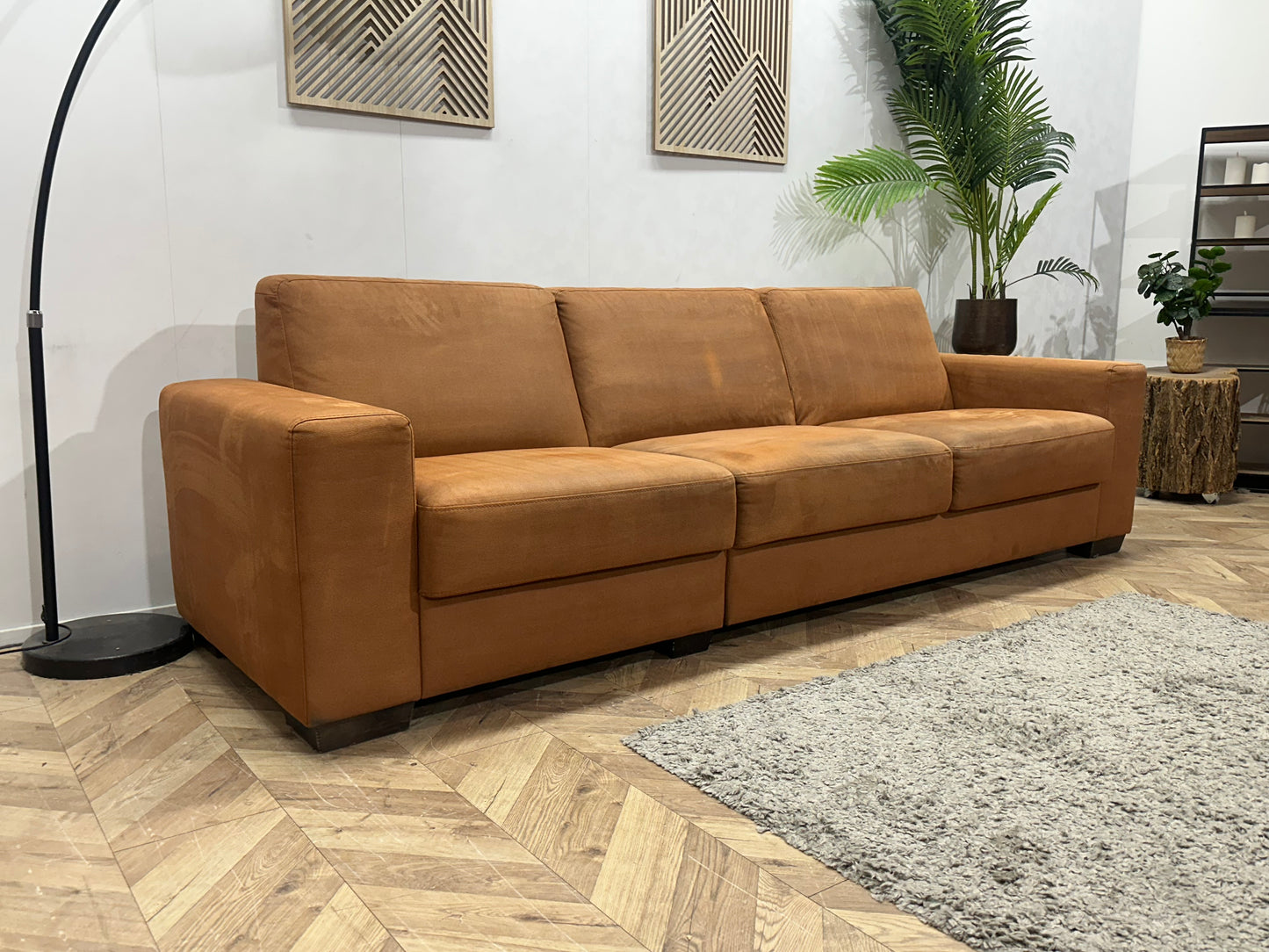 Cognac Bruine Suède Stoffen 3-Zits Bank Inc Hocker ~ Inruilvoordeel