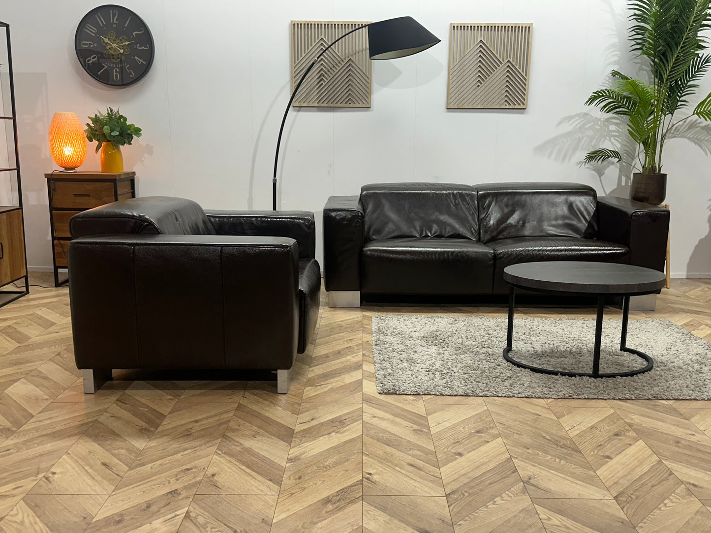 Bruine Echt Lederen 2.5-Zits Bank Inc Fauteuil ~ Geïmpregneerd