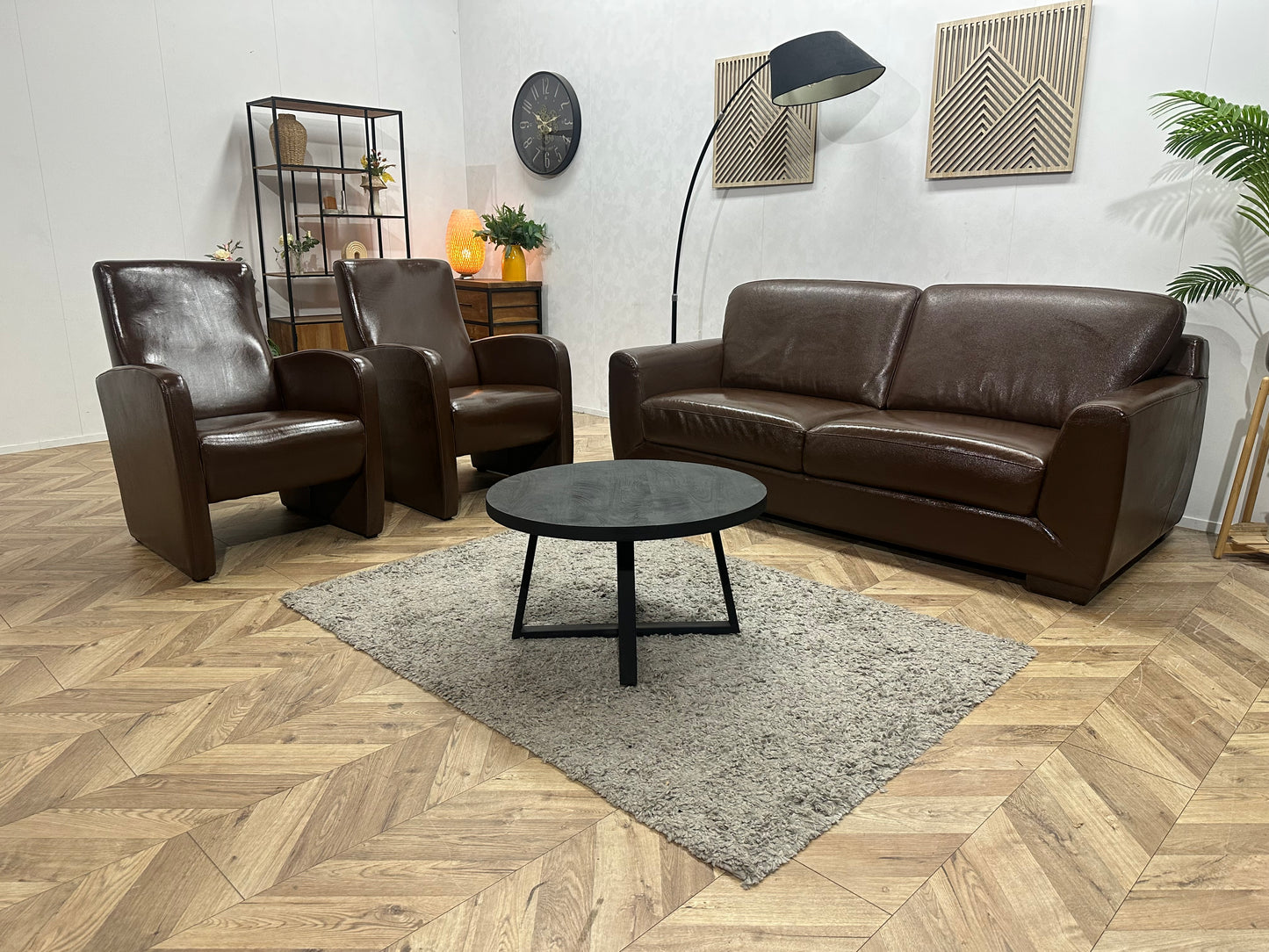 Bruine Echt Lederen 2.5-Zits Bank Inc Fauteuils ~ Geïmpregneerd