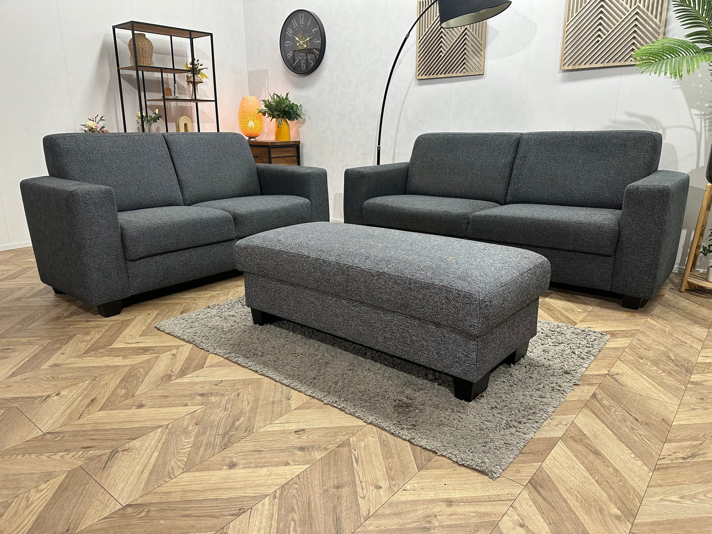 Antraciet/Grijze Banken Set Inc Hocker ~ Vaste Kussens