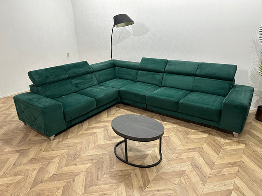 Groene Velvet Hoekbank ~ Verstelbare Hoofdsteunen