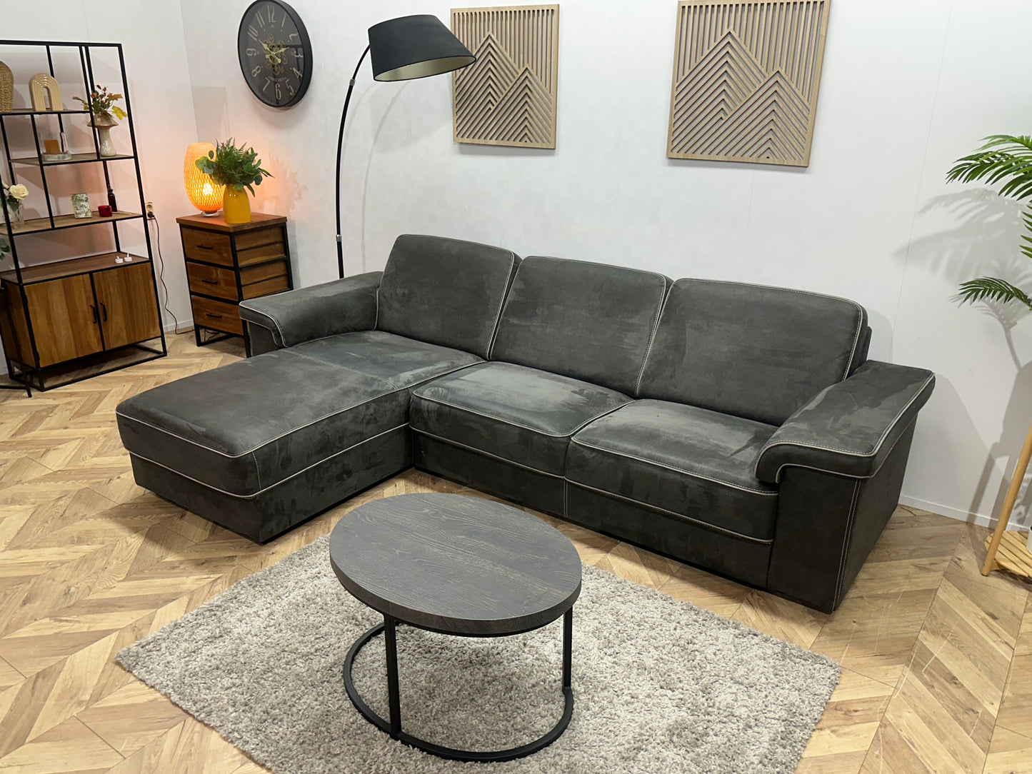 Antraciet Suède Stoffen Hoekbank ~ Vaste Kussens