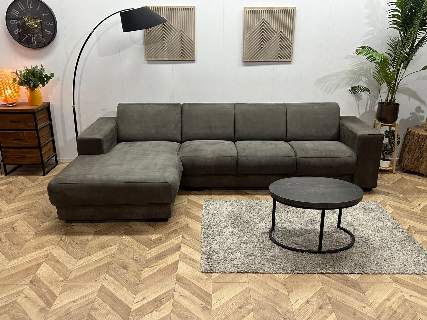 Antraciet Suède Stoffen Hoekbank ~ Vaste Kussens
