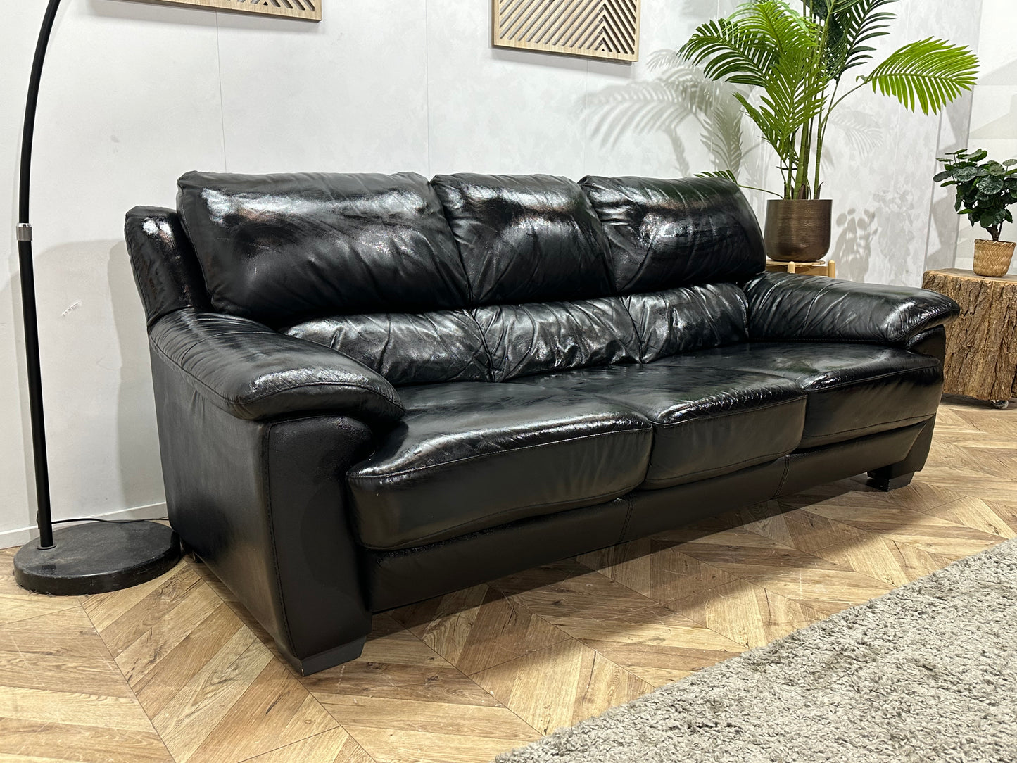 Zwarte Echt Lederen 3-Zits Bank ~ Geïmpregneerd