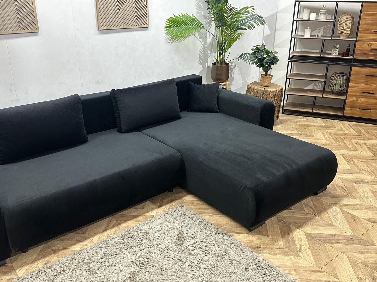 !Showroommodel! Zwarte Velvet Hoekbank