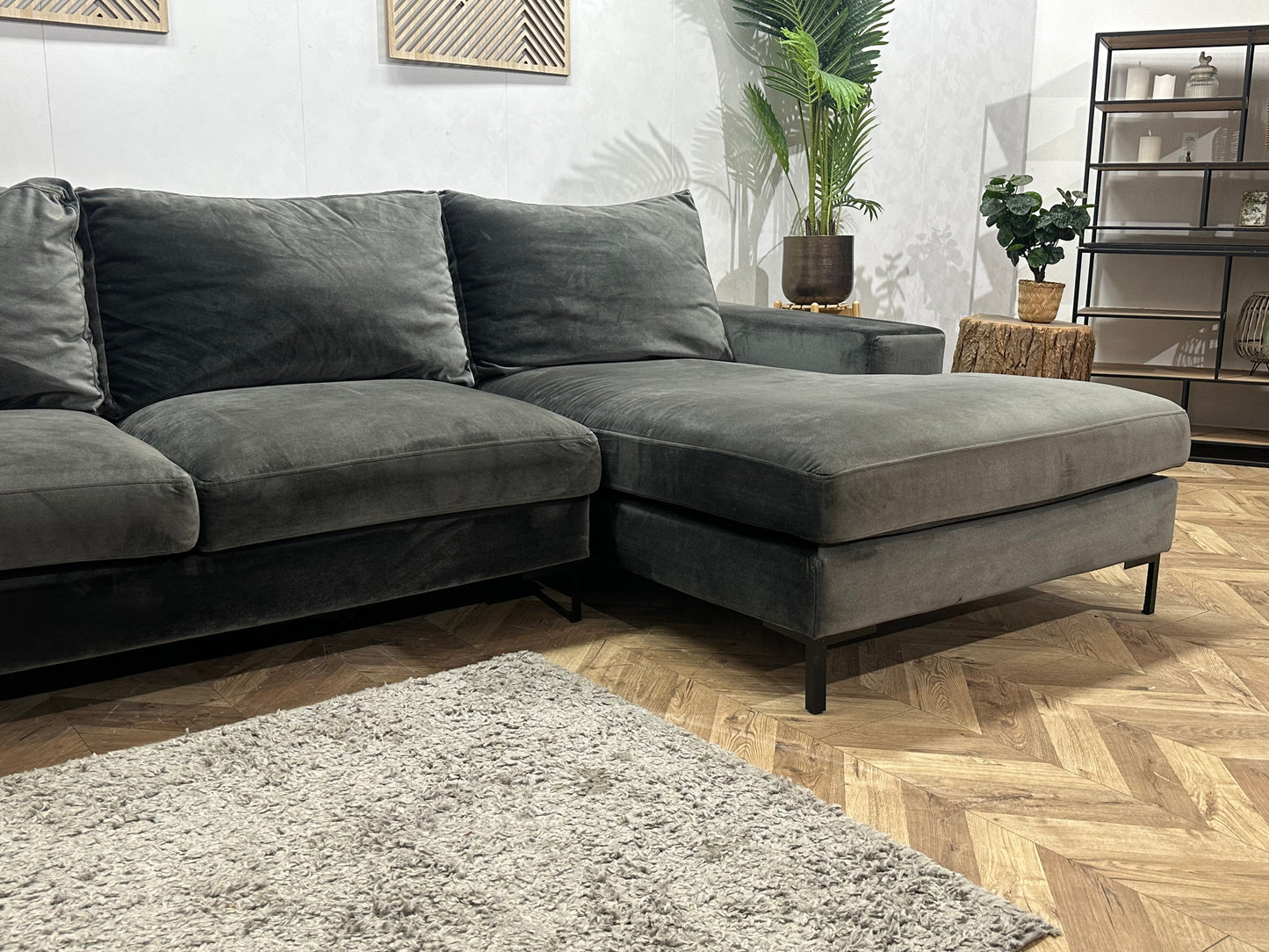 Antraciet Velvet Hoekbank ~ Losse Kussens Met Afneembare Hoezen