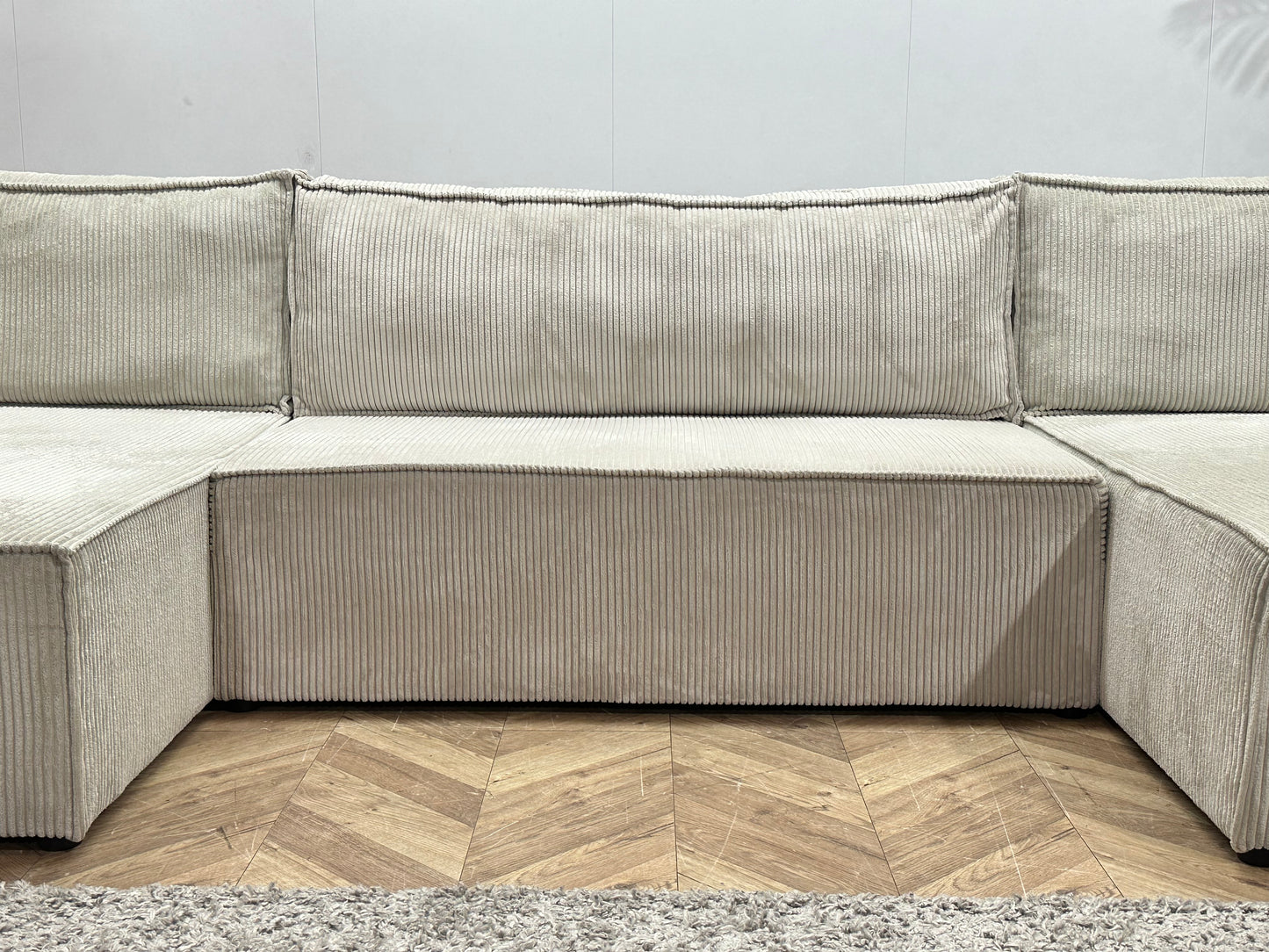 !Showroommodel! Witte Ribstof U Bank ~ Slaapfunctie