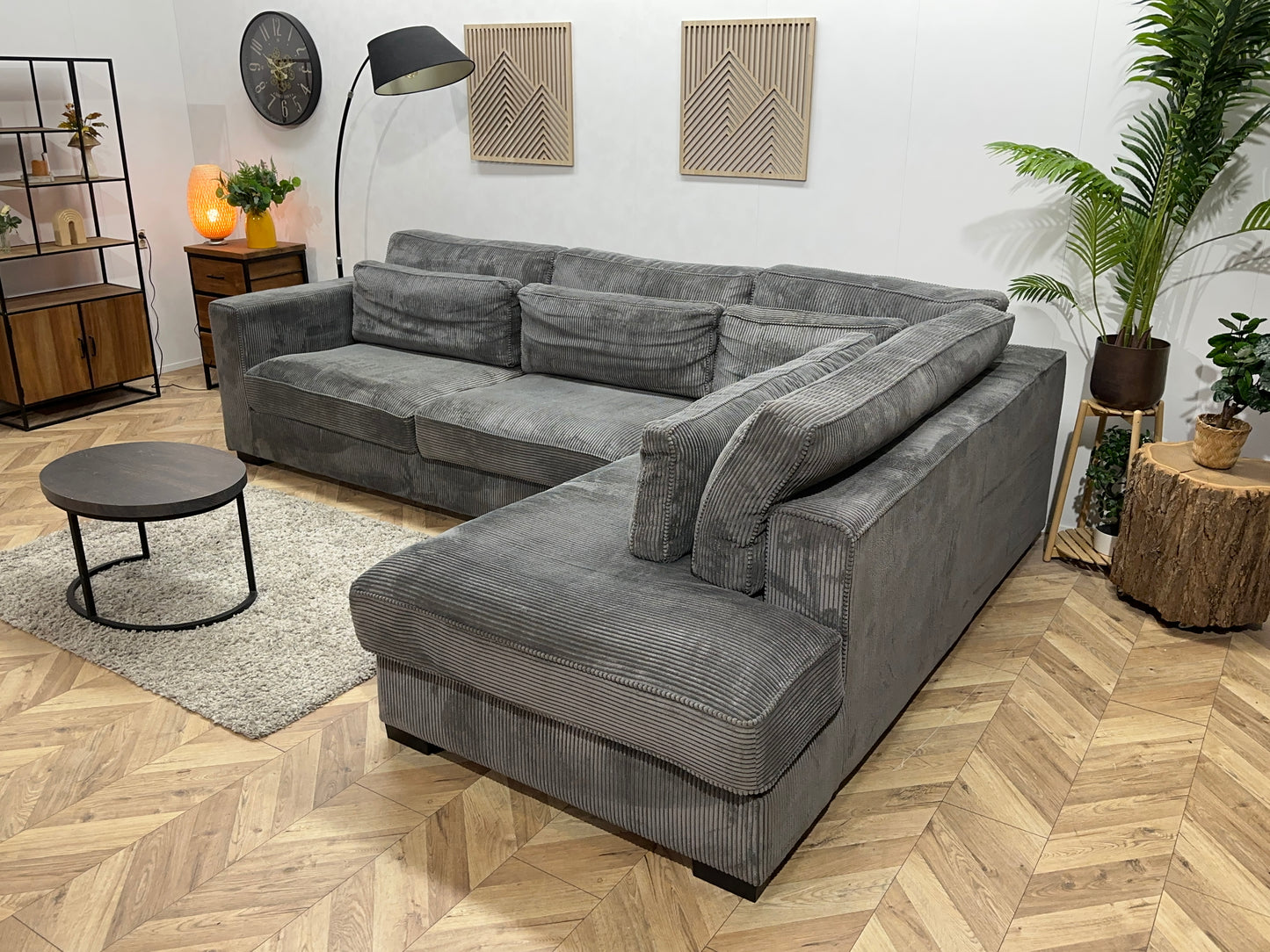 Antraciet Ribstof Hoekbank ~ Losse Kussens Met Afneembare Hoezen