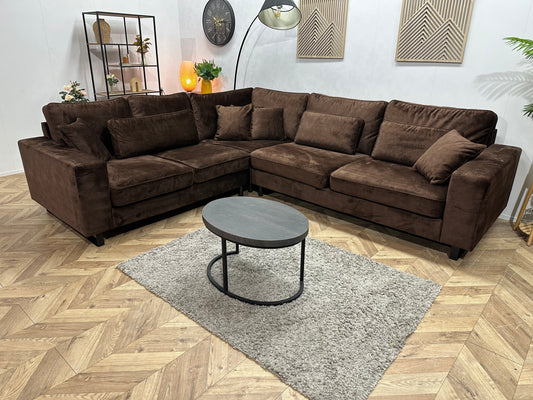Bruine Velvet Hoekbank ~ Losse Kussens Met Afneembare Hoezen