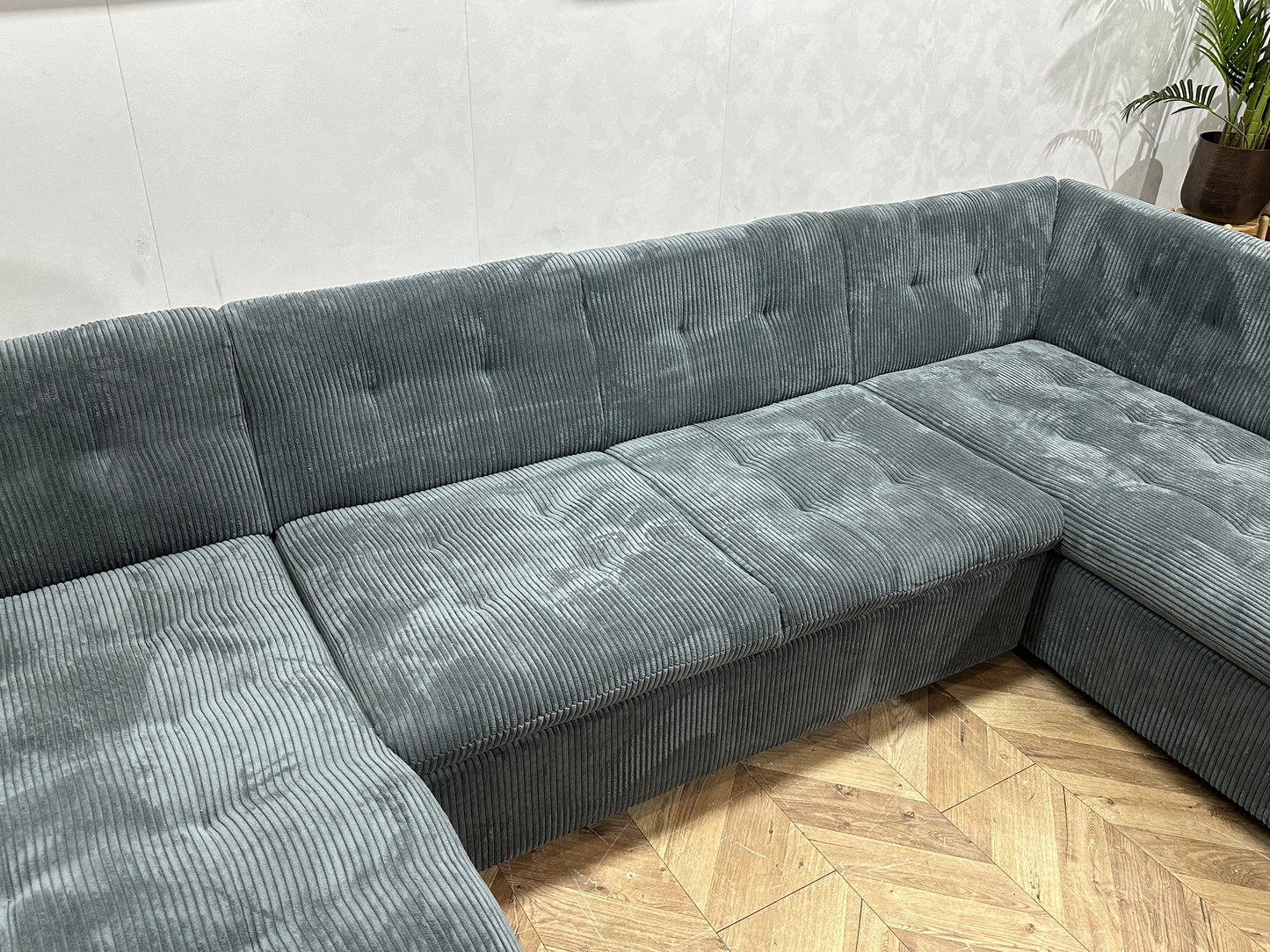 !Showroommodel! Blauwe Ribstof U Bank ~ Vaste Kussens