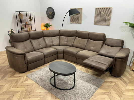 Cognac Bruine Suède Stoffen Hoekbank ~ Relaxfunctie