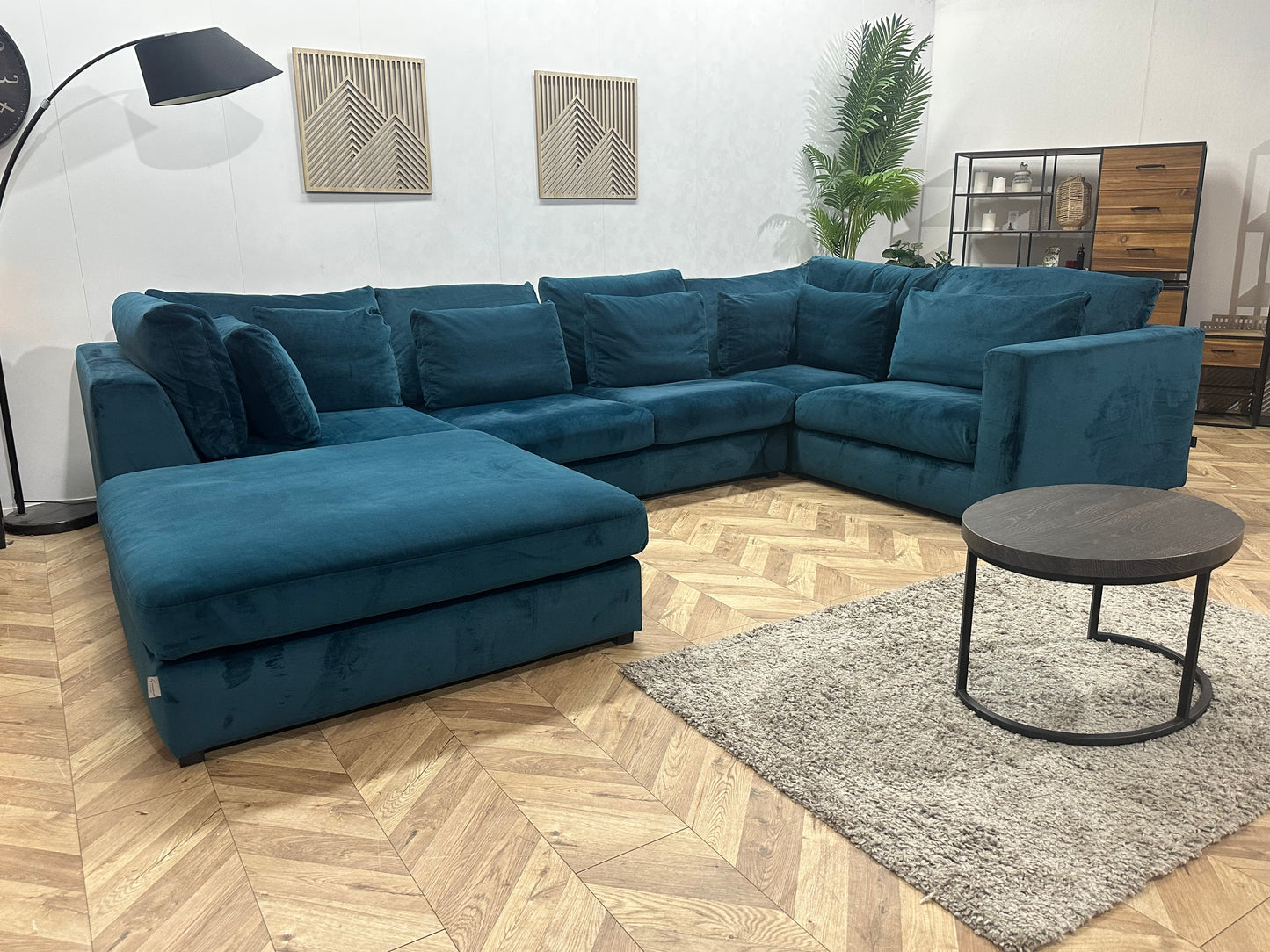 Goossens Blauwe Velvet U Bank ~ Losse Kussens Met Afneembare Hoezen