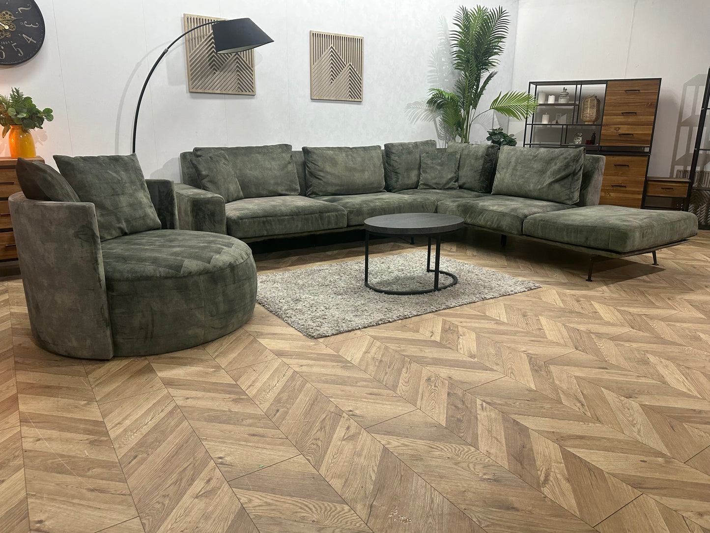 Passe Partout Groene Velvet Ruime Hoekbank Inc Fauteuil ~ Losse Kussens Met Afneembare Hoezen