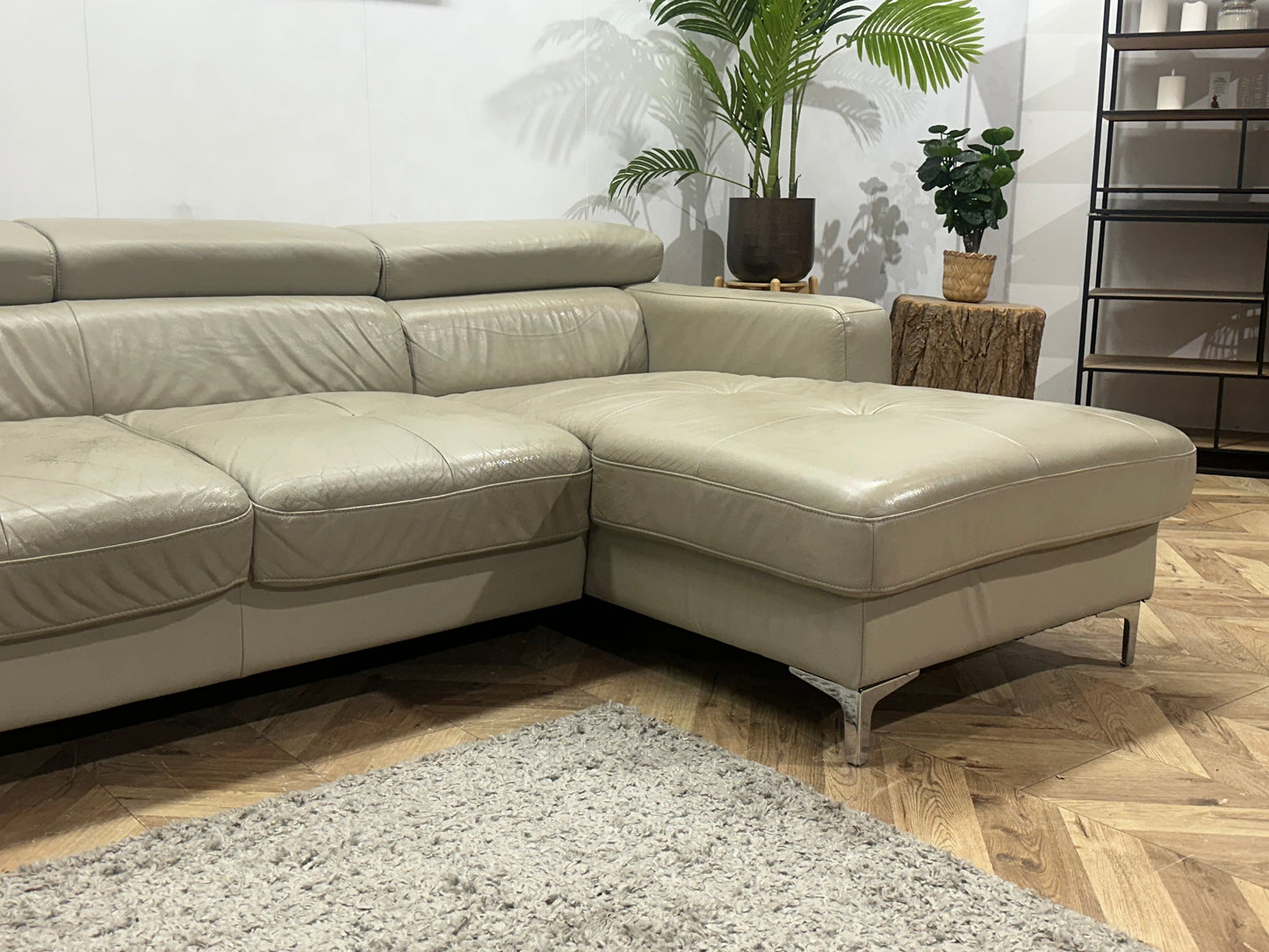 Beige Echt Lederen Hoekbank ~ Geïmpregneerd