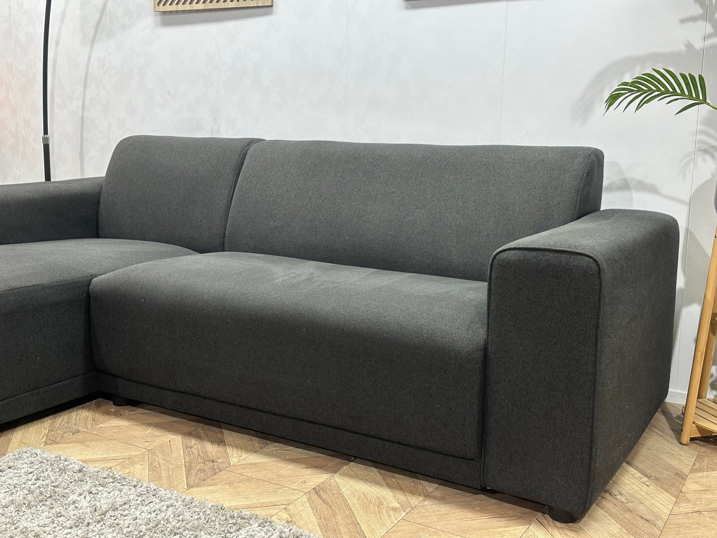 Antraciet Hoekbank ~ Vaste Kussens