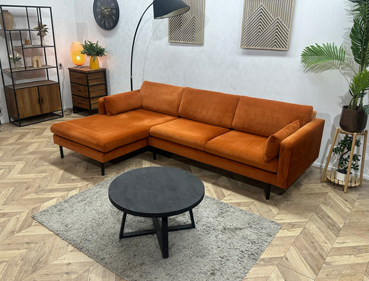 Oranje Velvet Hoekbank ~ Losse Kussens Met Afneembare Hoezen