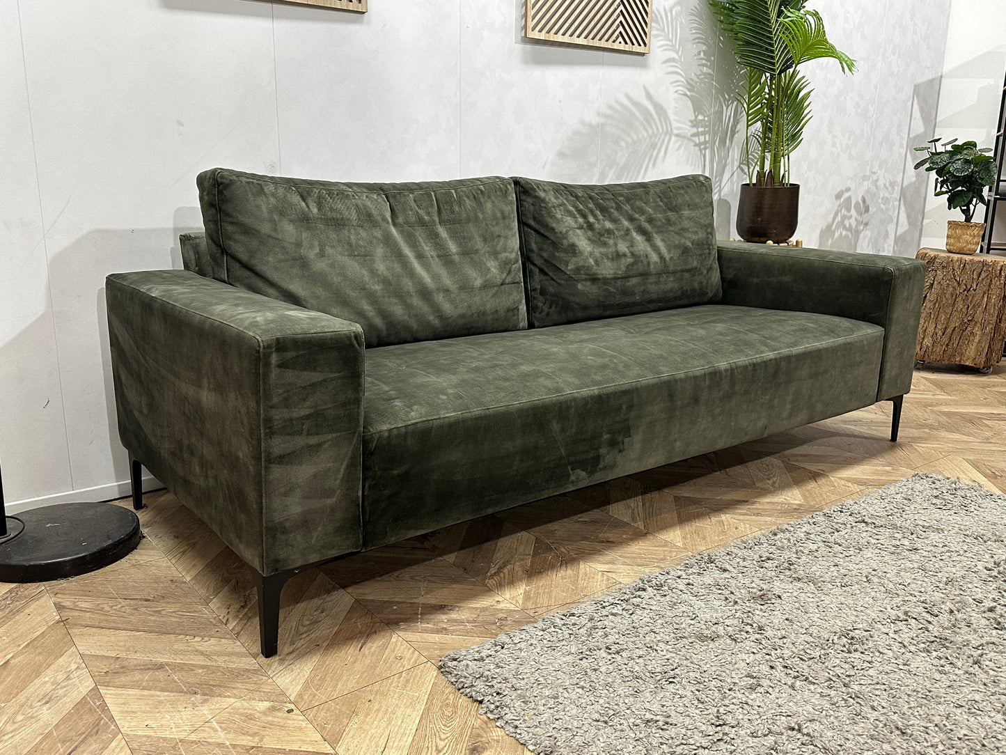 Groene Velvet 2.5-Zits Bank Inc Hocker ~ Losse Rugkussens Met Afneembare Hoezen