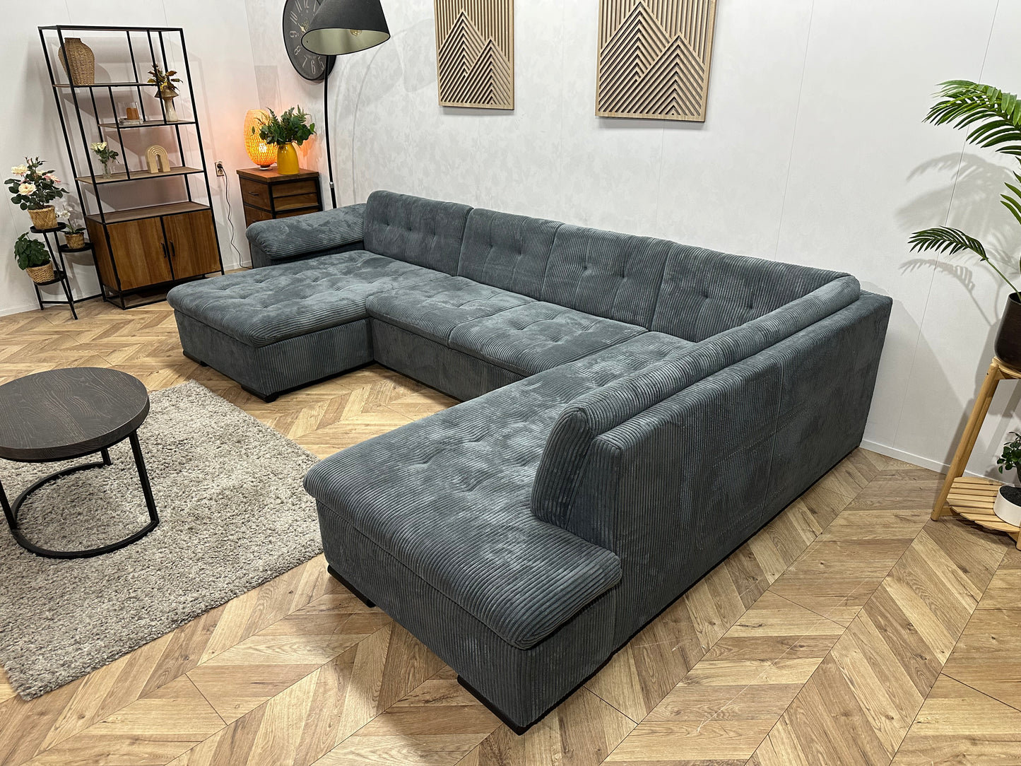 !Showroommodel! Blauwe Ribstof U Bank ~ Vaste Kussens