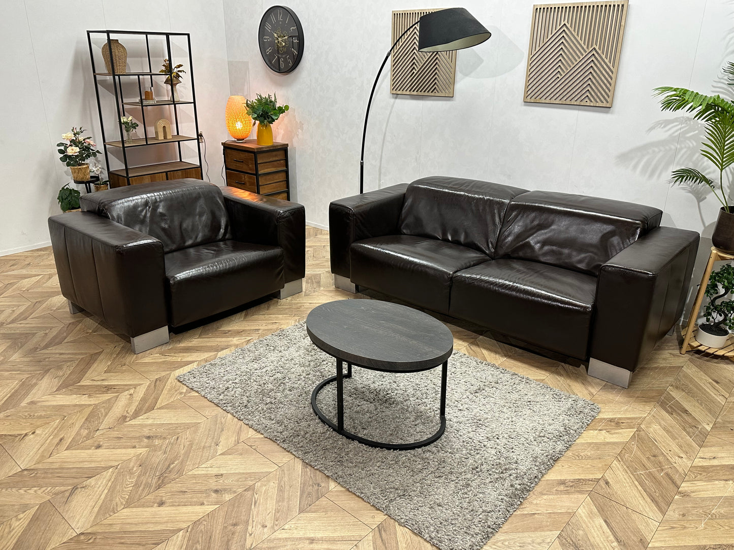 Bruine Echt Lederen 2.5-Zits Bank Inc Fauteuil ~ Geïmpregneerd