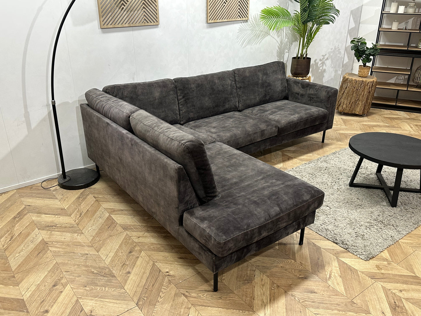 Antraciet Velvet Hoekbank ~ Losse Kussens Met Afneembare Hoezen
