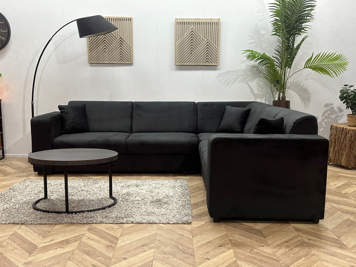 !Showroommodel! Zwarte Velvet Hoekbank