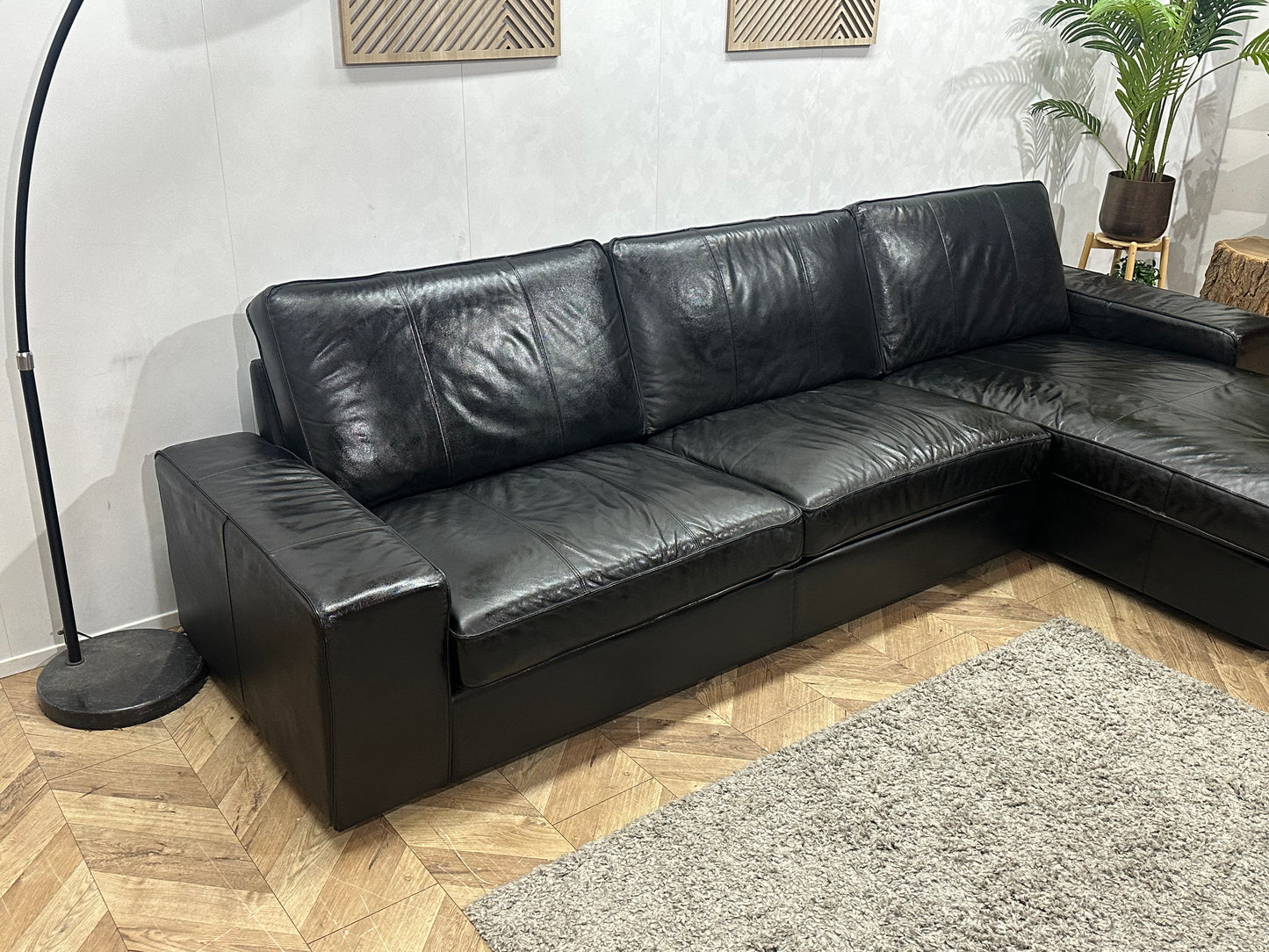 Zwarte Echt Lederen Hoekbank ~Geïmpregneerd