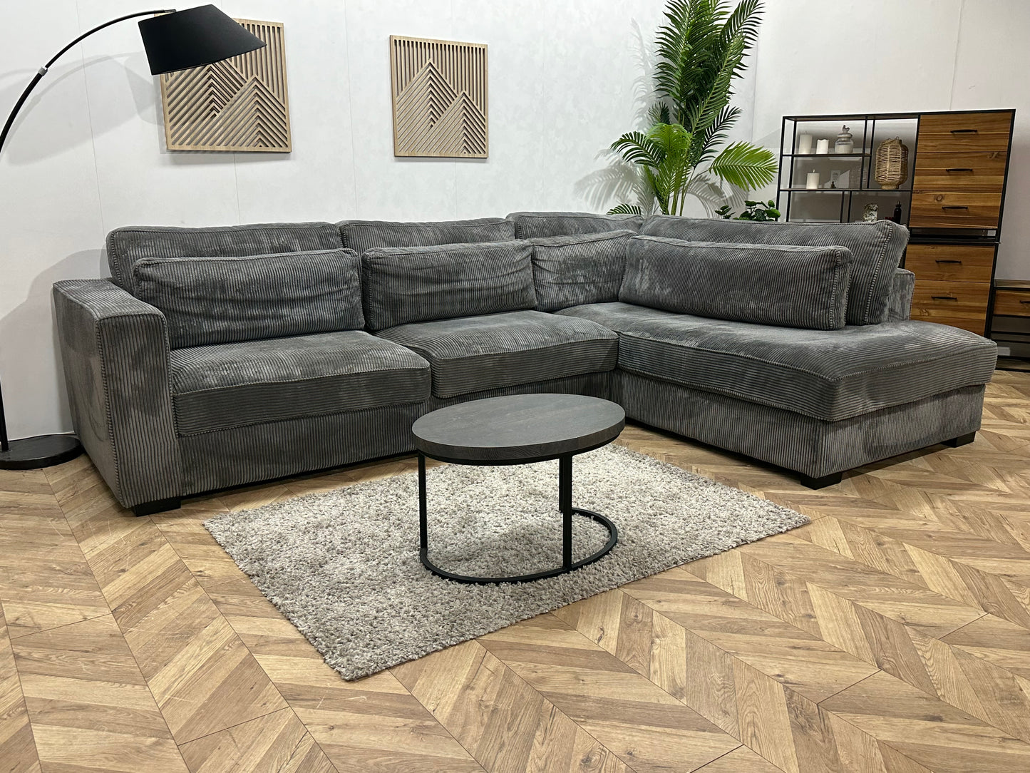 Antraciet Ribstof Hoekbank ~ Losse Kussens Met Afneembare Hoezen