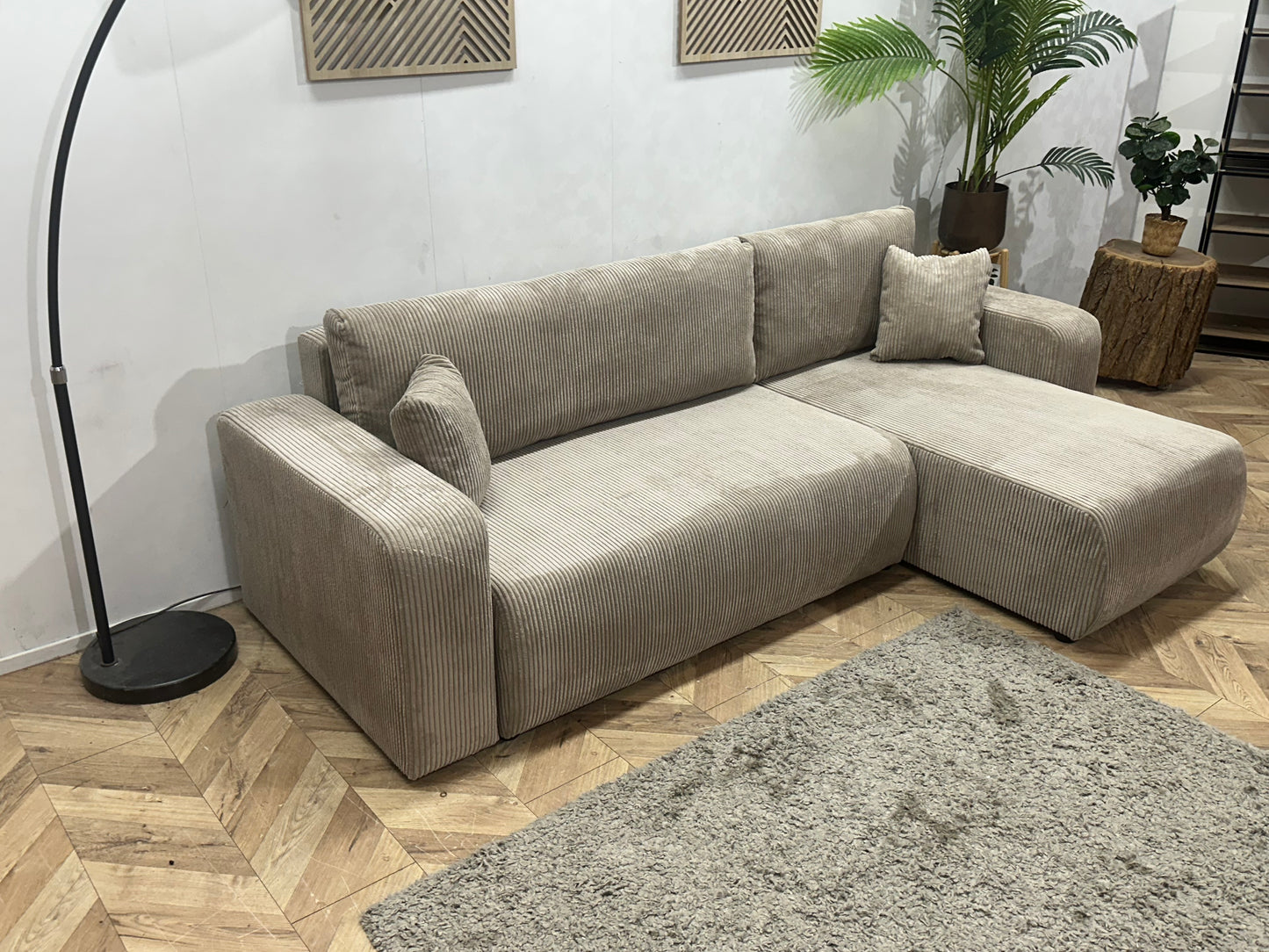 !Showroommodel! Licht Bruine Ribstof Hoekbank