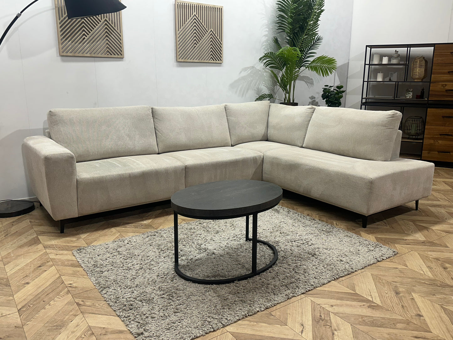 Witte/Crème Suède Stoffen Hoekbank ~ Losse Rugkussens Met Afneembare Hoezen