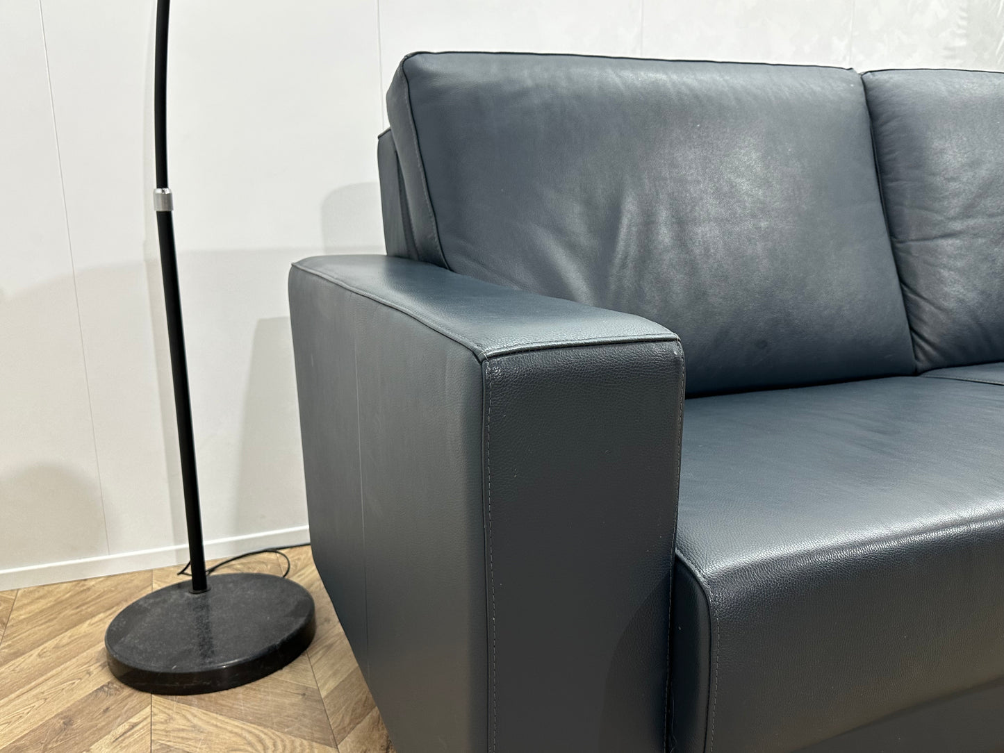 Blauwe Echt Lederen 2.5-Zits Bank ~ Vaste Kussens