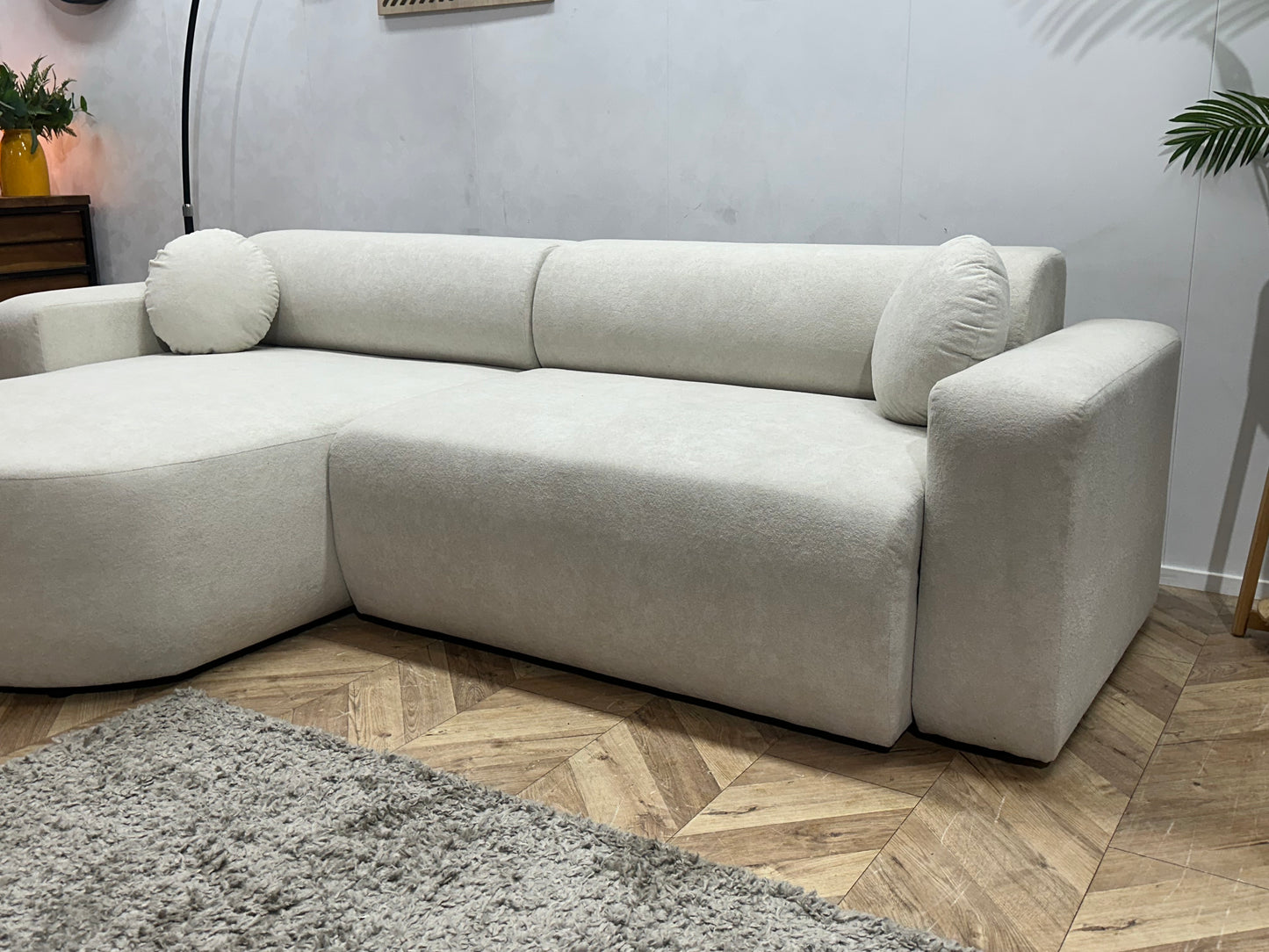 !Showroommodel! Witte Velvet Hoekbank ~ Slaapfunctie