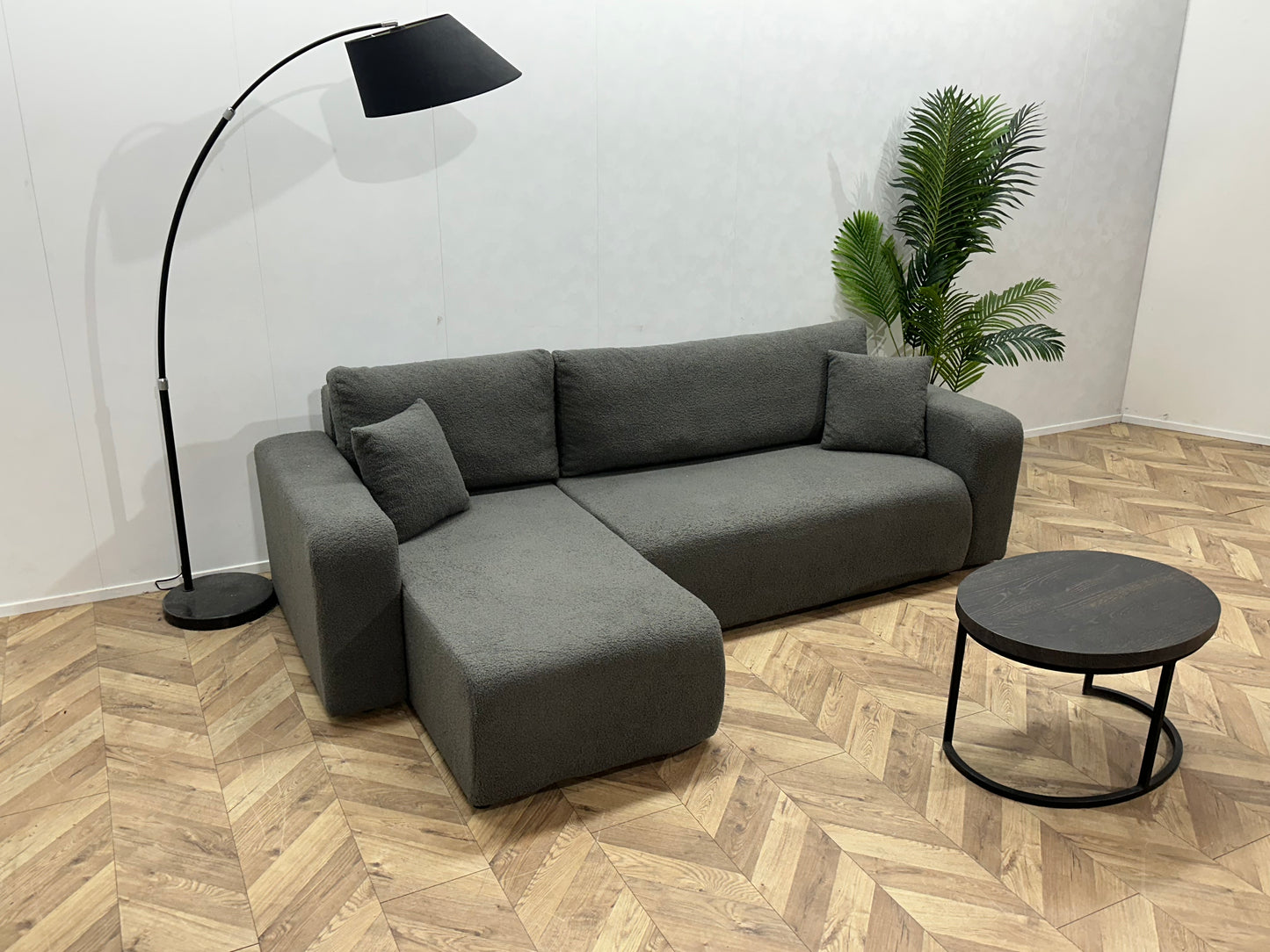 !Showroommodel! Grijze Bouclé Hoekbank