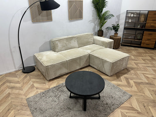 !Showroommodel! Witte/Crème Ribstof Design Hoekbank