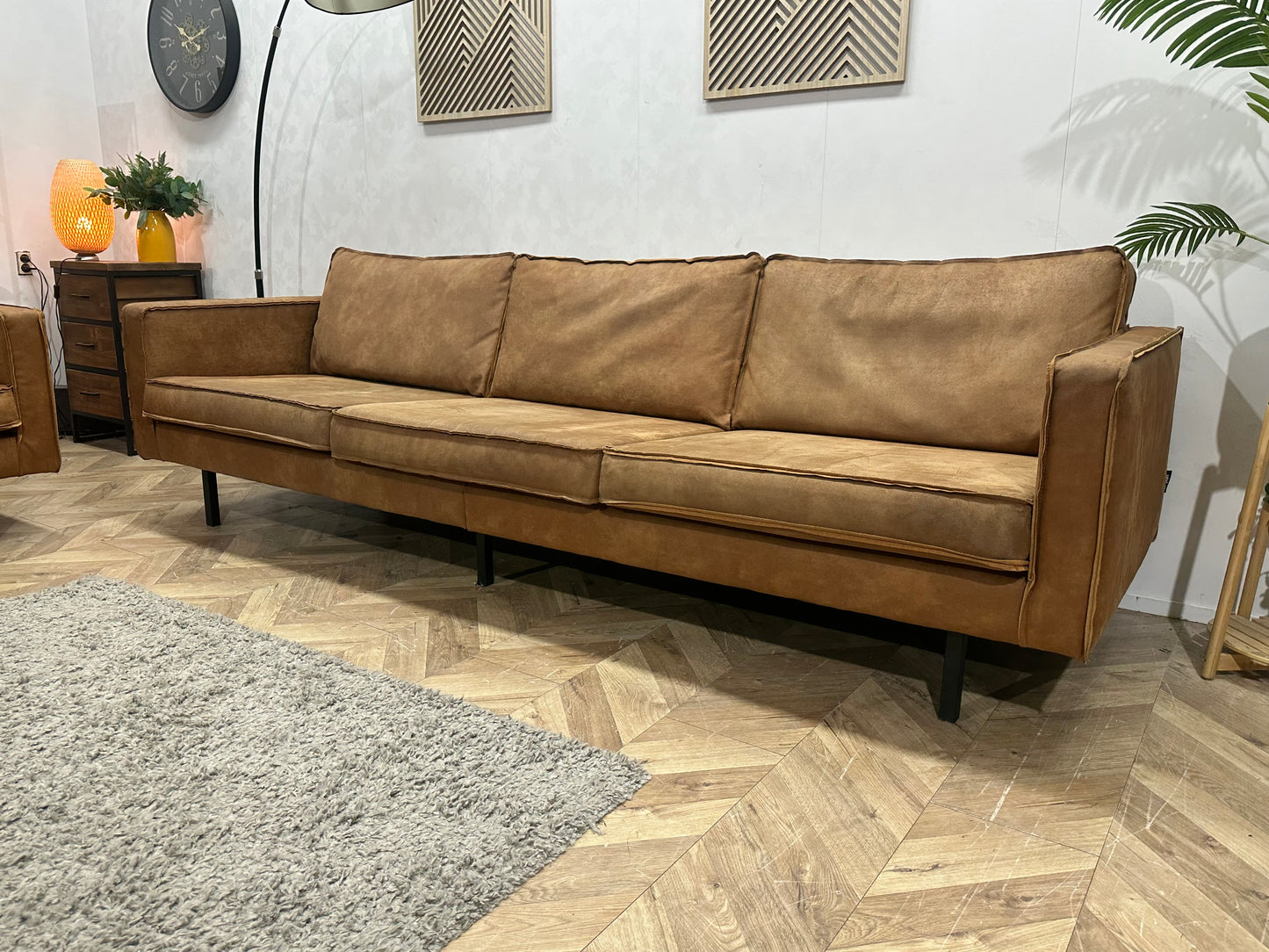 Be Pure Cognac Bruine Suède Stoffen 3-Zits Bank Inc Fauteuil ~ Losse Kussens Met Afneembare Hoezen